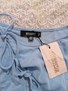 Light Blue Lace-Up Detail Top
