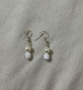 Pearl &amp; White Bead Drop Earrings