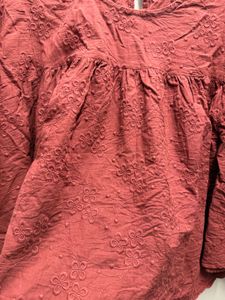 Maroon Embroidered Flutter Sleeve Top