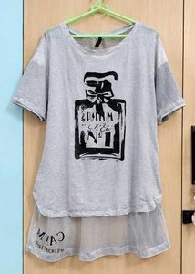 Grey T-Shirt with Perfume Bottle Print