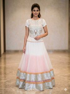 Elegant White & Pink Embellished Lehenga Choli