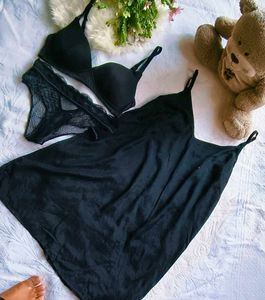 Black Lingerie Set - Bra & Nightgown