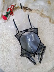 Sheer Lace Trim Teddy Bodysuit