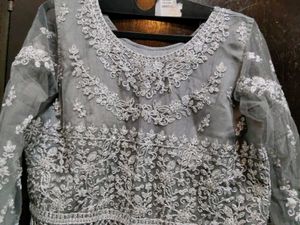 Embroidered Grey Kurta Set