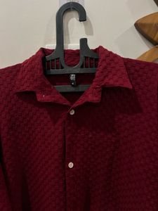 Maroon Textured Shirt Dress