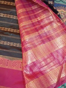 Beautiful black saree with Pink Golden Border