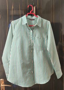 Green & White Striped Button-Up Shirt