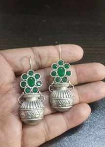 Very Very Beautiful Brass Earrings With Semi-precious Stone Work 👌 😍