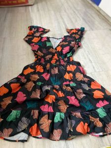 Boho Leaf Print Tiered Midi Dress