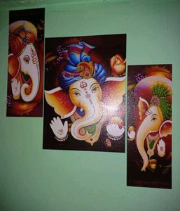 Lord Ganesha Set Of 3 Canvas Wall Painting Pack 2