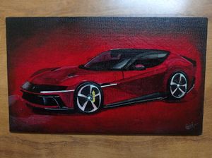 Red Sports Car Acrylic Painting