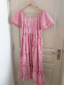 Pink &amp; White Tiered Midi Dress