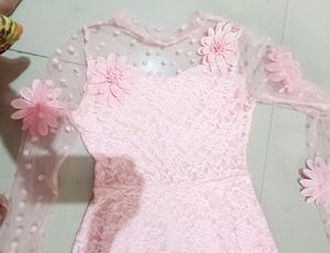 Pink Flower Flared One Piece Dress
