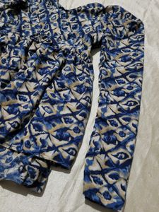 Blue Patterned Long Sleeve Top