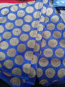 Blue Saree with Golden Swirls