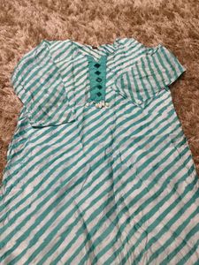 Teal &amp; White Striped Kurta Set (women's)