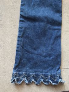 Flared Denim Jeans with Lace Trim