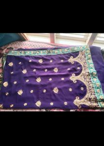Purple Embroidered Saree With Blouse