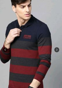 Men's Striped Long Sleeve Polo Shirt