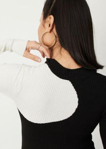 Colour block Black &amp; White Ribbed Knit Top
