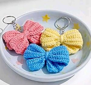 Blue Knit Bow Keychain