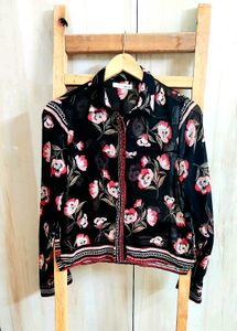 Chic Floral Print Button-Up Shirt Size-34