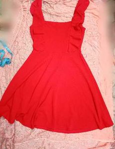 Red Flutter Sleeve Dress with Rainbow Wings