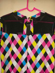 Colorful Diamond Print Short Sleeve Dress