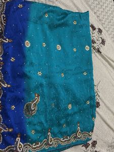 Beautiful Teal &amp; Blue Embellished Saree