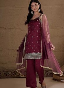 Maroon Embroidered Kurta Set with Dupatta