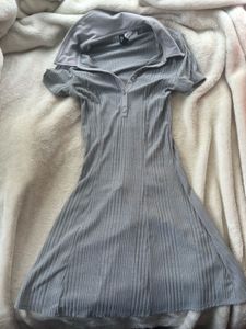 Grey Ribbed Collared Dress