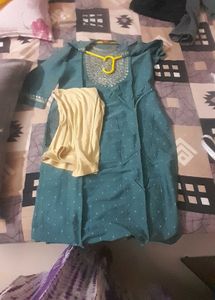 Teal Kurta with Intricate Neck Embroidery and mela