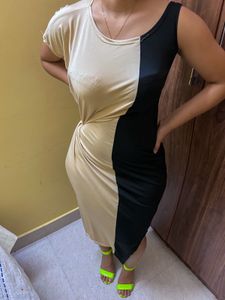 Asymmetrical Color Block Midi Dress