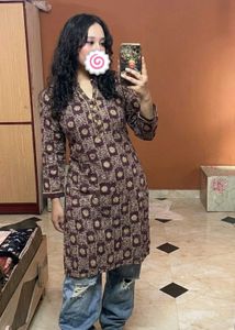 Deep red Printed & Sequin ,  Straight Kurti