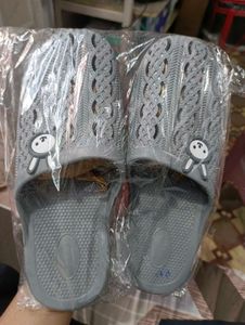 New Cute Gray Slippers with Cartoon Detail