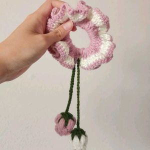 Crocheted Flower Scrunchie
