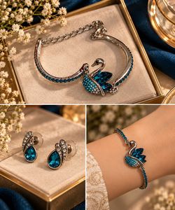 Swan Charm Bracelet with studs