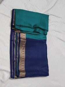Elegant Blue &amp; Teal Embroidered Silk Saree