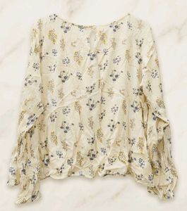 Cream Floral Print Long Sleeve Top