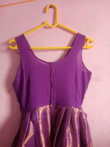 Purple Banarasi Silk Flared Dress