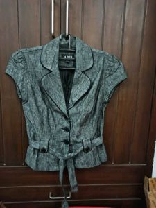 Grey Heathered Short Sleeve Blazer