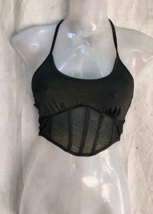 Chic Black Mesh Corset Top