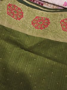 Elegant Olive Green Embroidered Saree