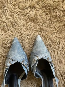 Zara Stylish Denim(faux) Slingback Heels
