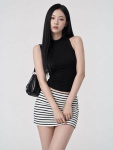Sleek Black Sleeveless Mock Neck Top