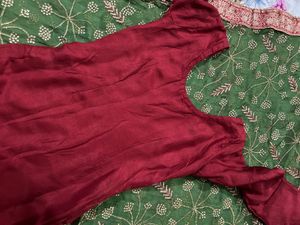 Red green banarsi suit with combo kurta phulkari