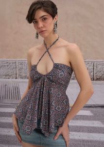Boho Print Halter Neck Peplum Top