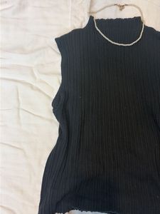 Sleeveless Ribbed Top with Mock Neck