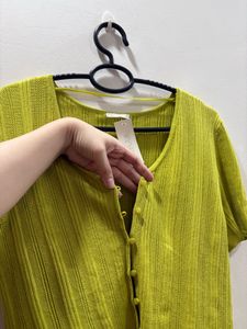 olive Green Ribbed Stretch Button-Down Top