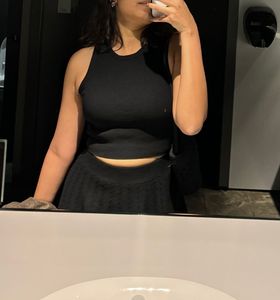 Zara Ribbed Crop Tank Tops Set  - Black &amp; Beige